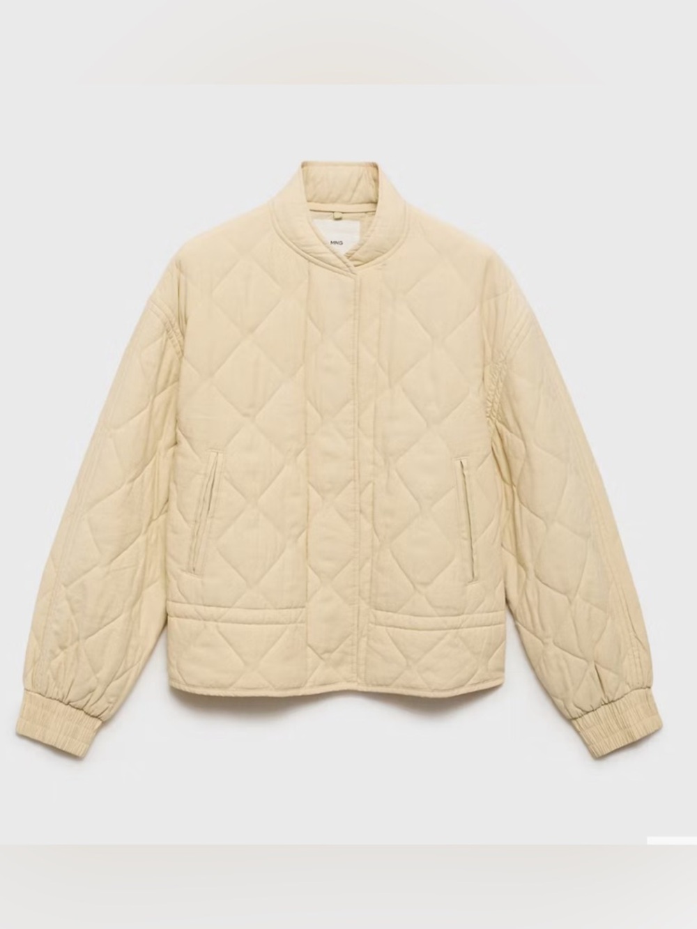 MANGO QUILTED BOMBER JACKET in Cream